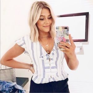ABERCROMBIE striped tie front ruffle crop top